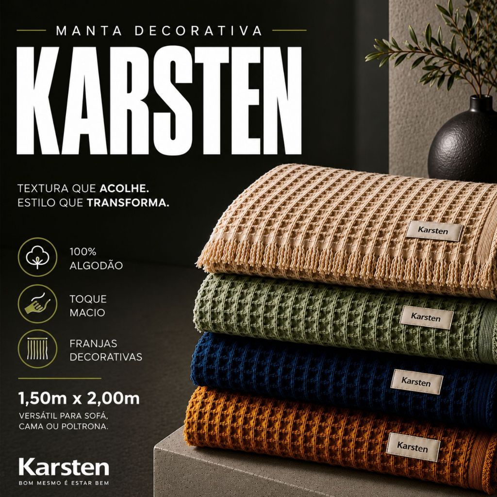 Manta Decorativa Para Sofá Karsten Denver Algodão Texturizada Com Franjas Toque Macio Poltrona Peseira
