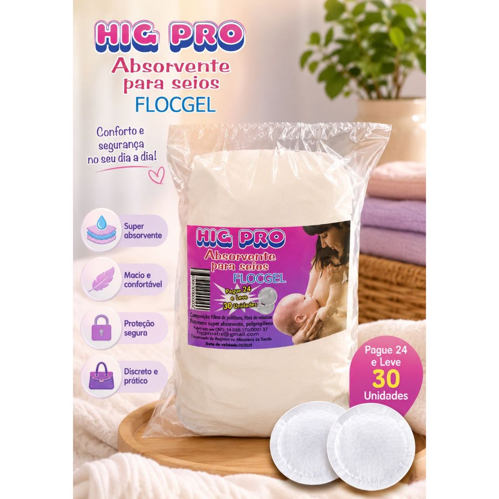 ABSORVENTE DE SEIOS HIG PRO ANTI-VAZAMENTO  DIA E NOITE