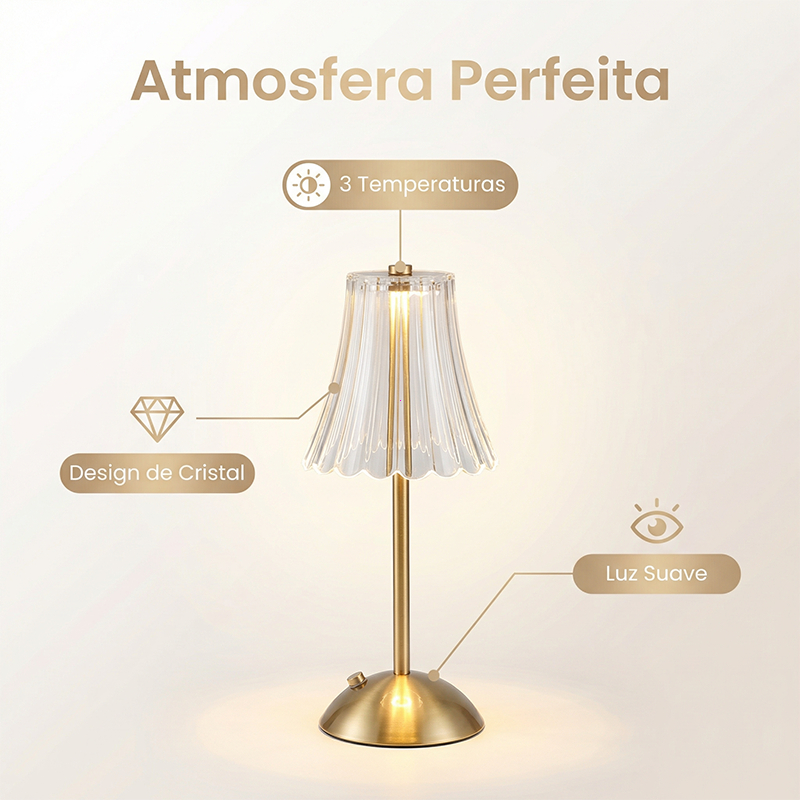 Luminária Abajur de mesa Com 3 cores LED Regulável Recarregável Barra Led Sensor Toque Moderno