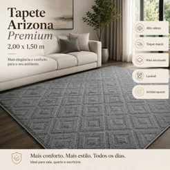 Tapete Sala 2,00x1,50 Geométrico Alto Relevo Premium Macio Antiderrapante Quarto Escritório Cinza