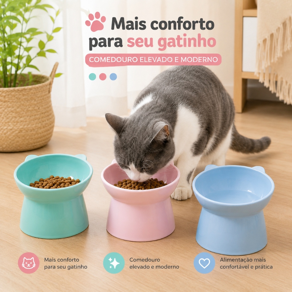Pote Elevado Para Alimentação de Gatos Comedouro Moderno Formato Gato Fácil Limpeza Pets Cães pote Tigela 250gr sortido