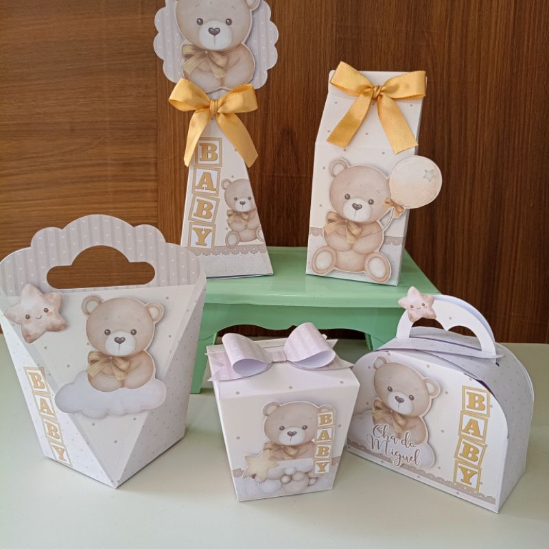 Kit Caixinhas CHÁ DE FRALDAS REVELAÇÃO Neutro PEGUE E MONTE Personalizada - Lembrancinha - Aniversário
