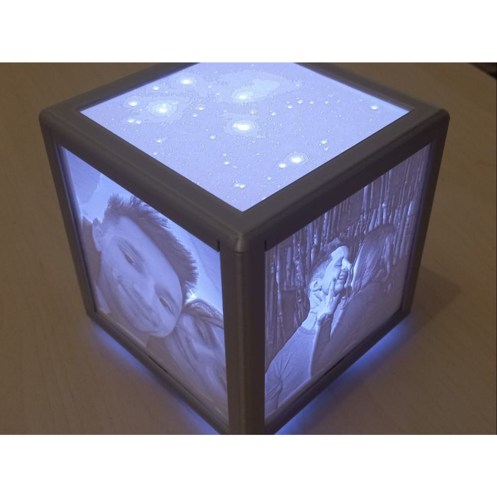 Luminária Cubo Personalizada Com Fotos Impressão 3D Litofania Abajur LED Presente Namorados Casal