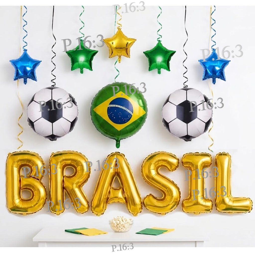 13 peças Kit Balão BRASIL dourado + Balões Seleção Brasileira FUTEBOL Copa do Mundo + ESTRELAS