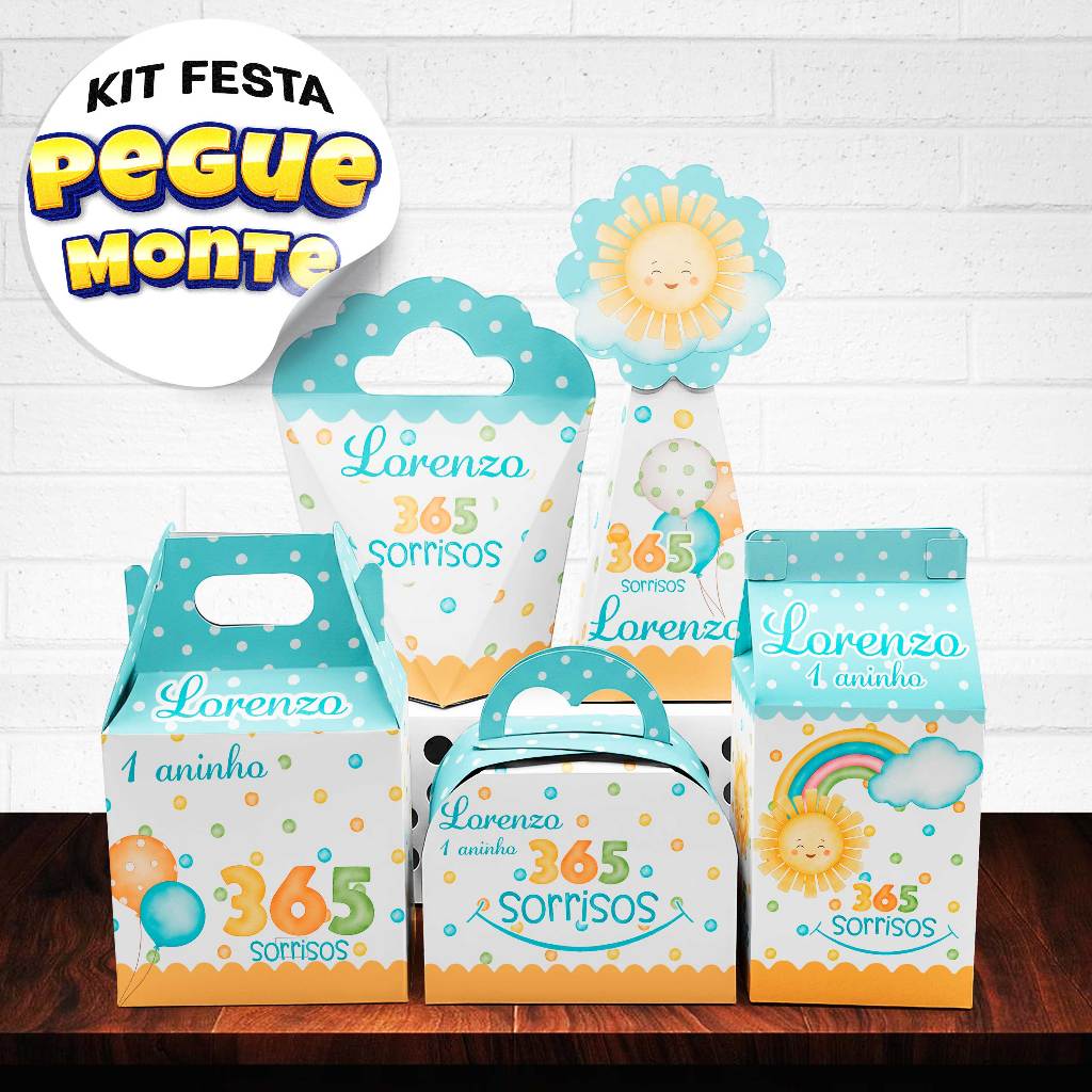 KIT Caixinha 365 SORRISOS - Caixinhas para decoração e lembrancinha de aniversário - PEGUE E MONTE