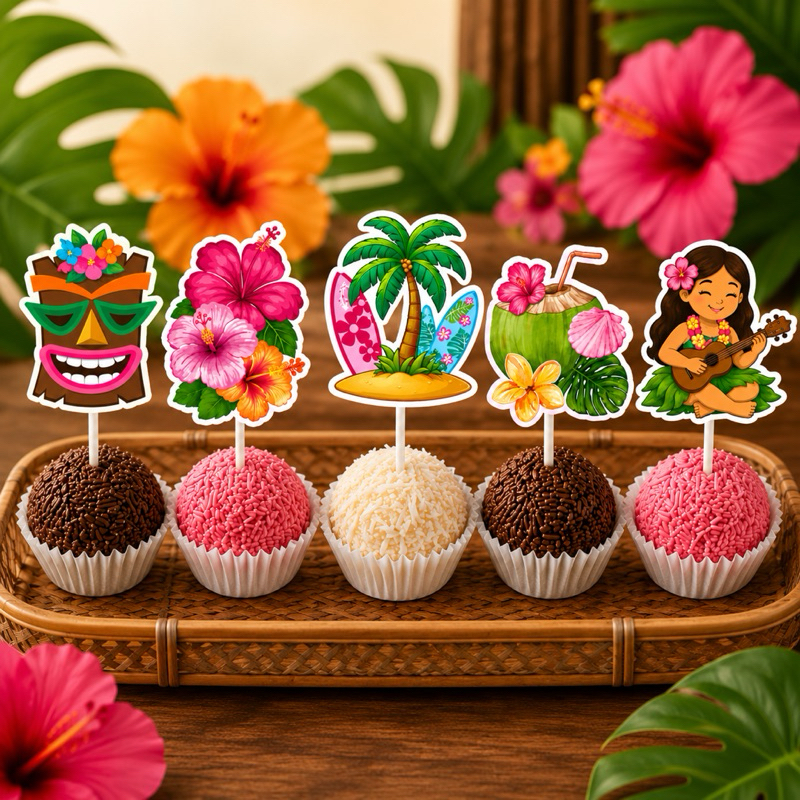 50 Topper Tag Docinho Hawai Havaiana Ula Ula Tropical