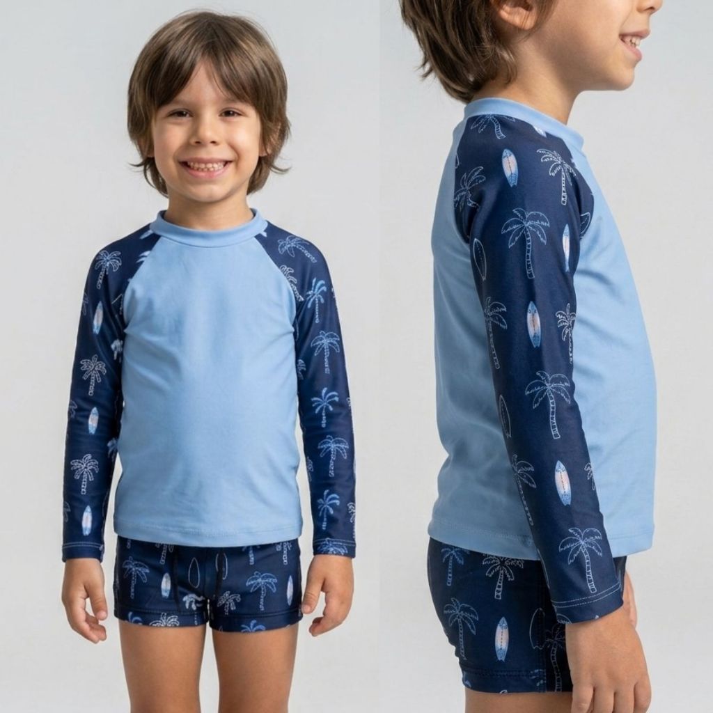 Conjunto Camiseta e Sunga Infantil Praia Piscina Tam 2 4 6 8 10 Anos
