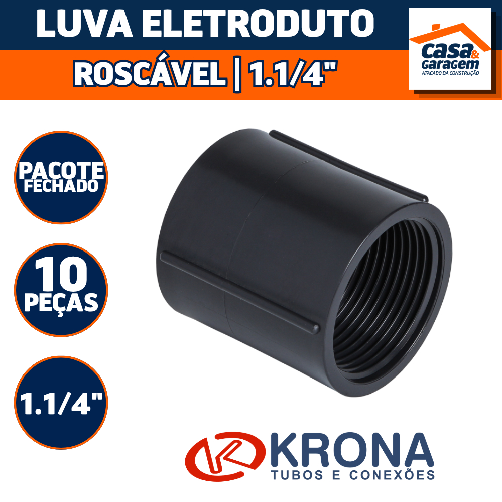 Kit Com 10 Luva Eletroduto Roscavel 1.1/4" 40mm Krona