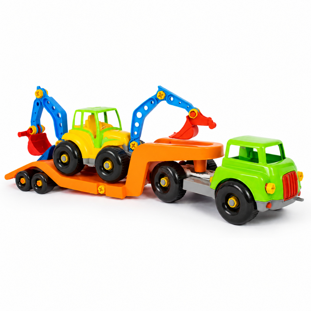 Brinquedo Carreta Didática Retroescavadeira Desmontável Infantil