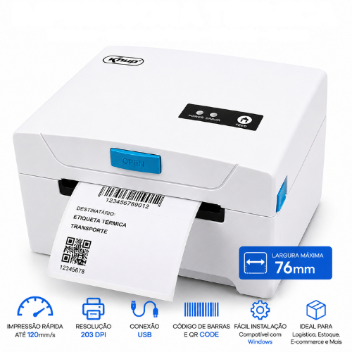 Impressora Térmica Etiquetas Código de Barras QR Code USB 76mm Alta Velocidade Logística 203dpi