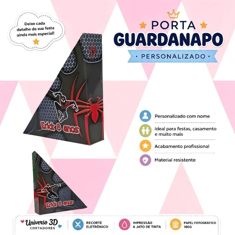 Porta Guardanapo - Homem Aranha Black (Todos os Temas) Centro de Mesa Lembrancinha para Festa
