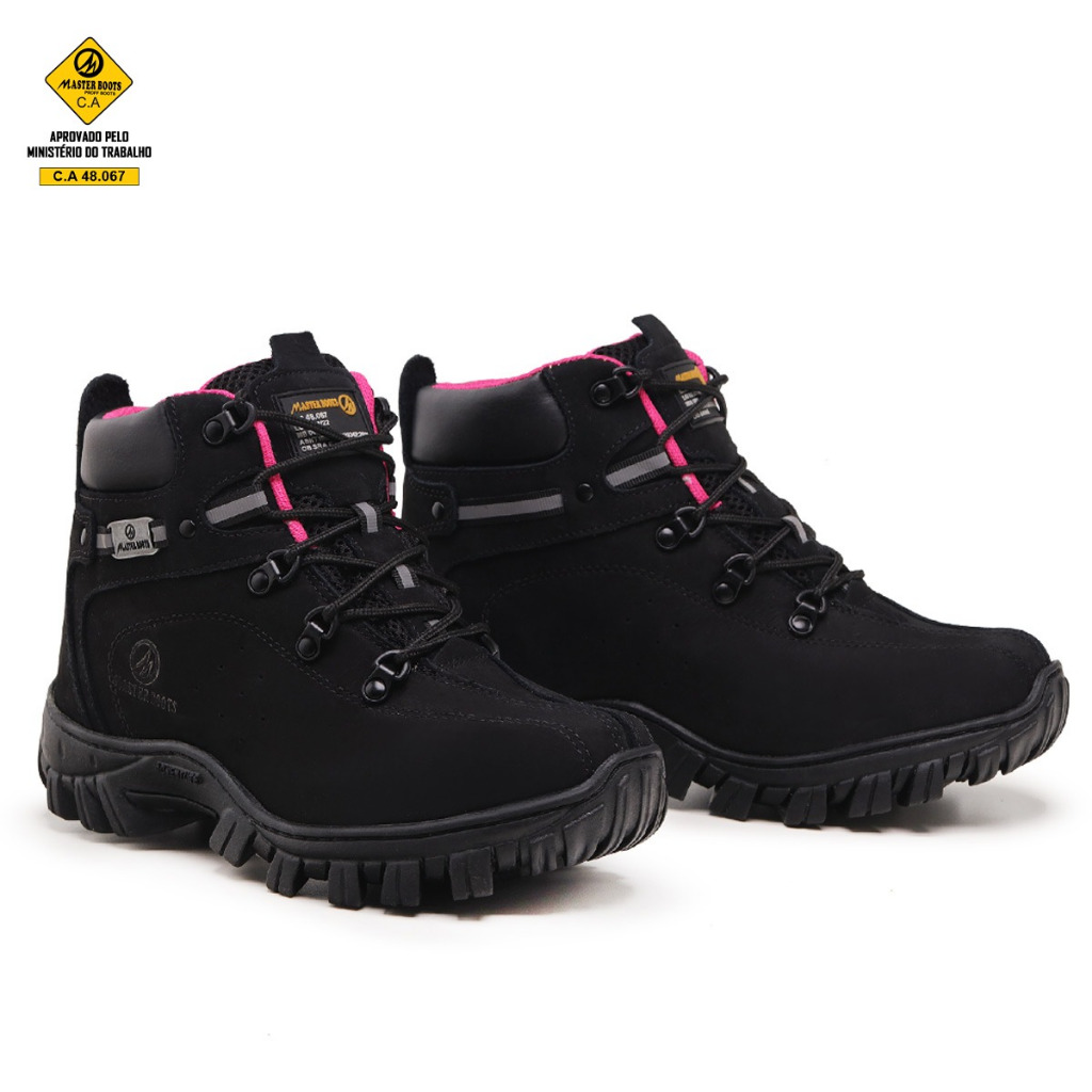 Bota Feminina Em Couro Legítimo com CA Trabalho Segurança Biqueira PVC Pronta Entrega Palmilha GEl