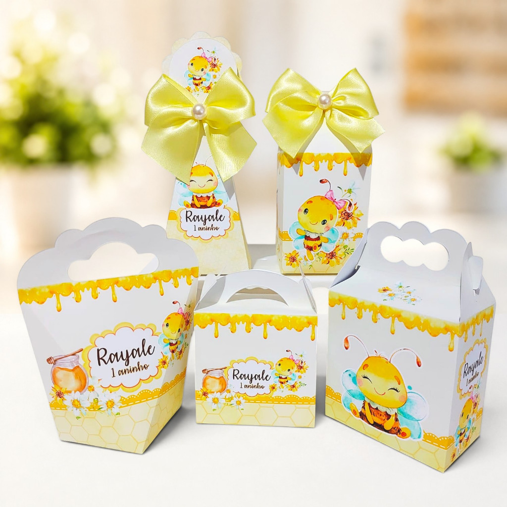 Kit Caixinhas Personalizadas ABELHINHA BEE CUTE para Lembrancinha de Festa Infantil