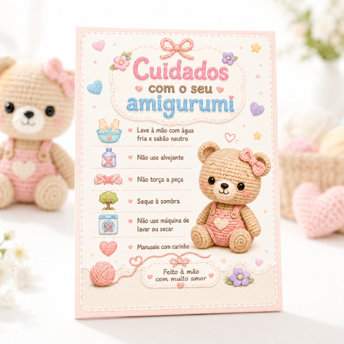 Cartão Personalizado Cuidados com Amigurumi | Tag para peça artesanal | Tag para encomendas