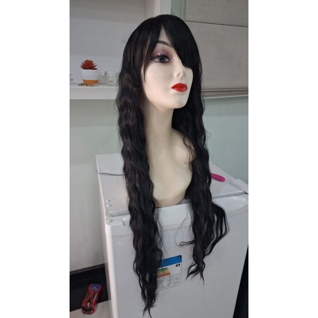 Peruca Lace Wig Cacheada Curta Afro Orgânica Idêntica Ao Cabelo Humano ONDULADA Preta Cachos ONDULAÇÃO Premium+ BRINDE