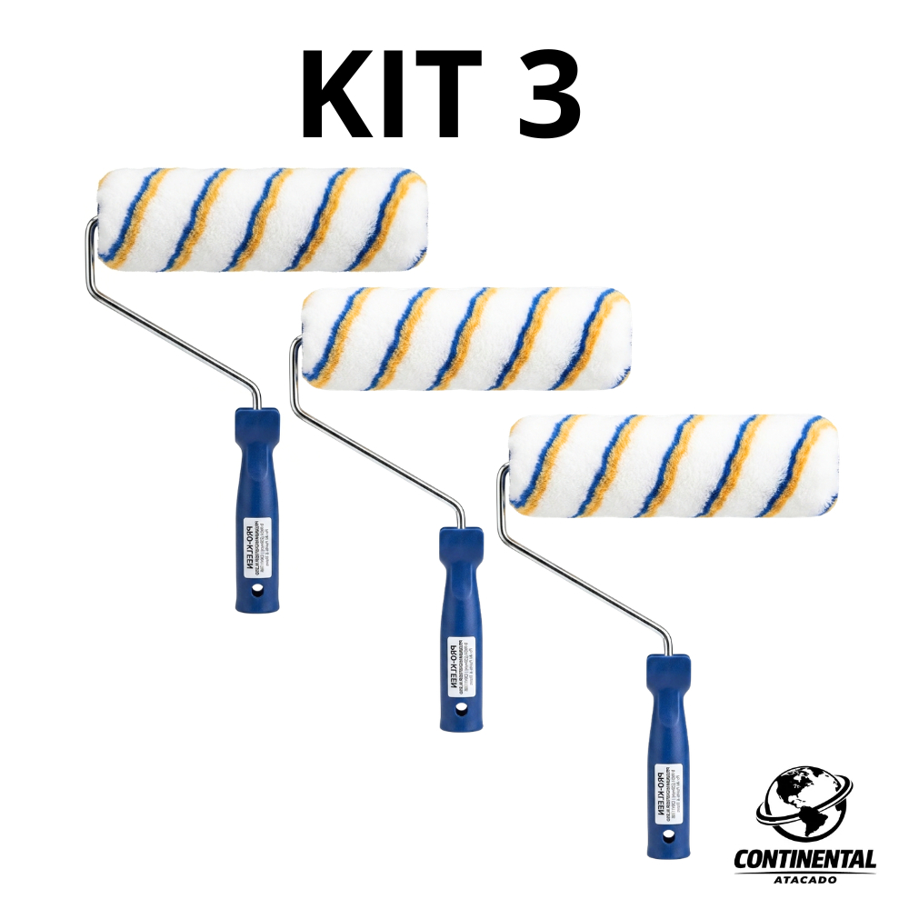 Kit 3/2/1 Rolos Pintura Lã Anti Respingo Profissional com Cabo Parede Teto Madeira