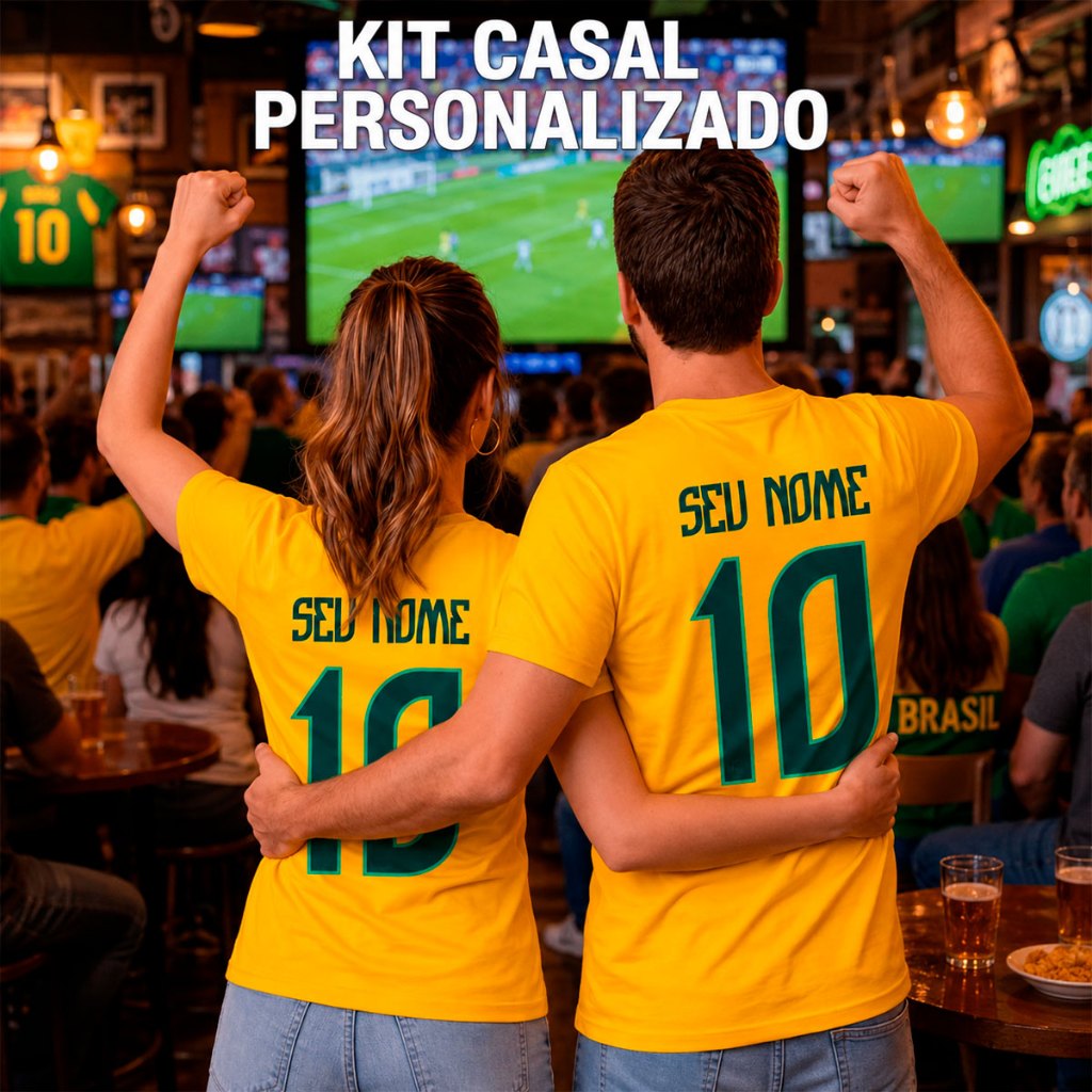 Kit Camiseta Casal Brasil Nome Personalizado 100% Algodão Estampada Copa do Mundo Camiseta Eleições Direita
