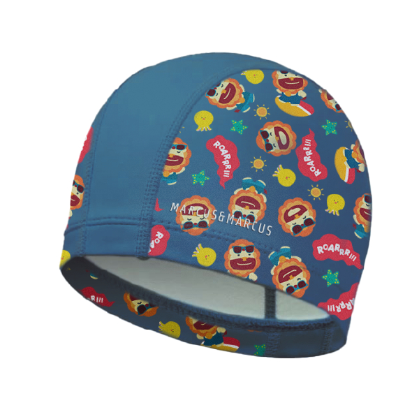 TOUCA DE NATAÇÃO INFANTIL EM TECIDO UV 50 PP LEÃO MARCUS 46-50cm circunf.