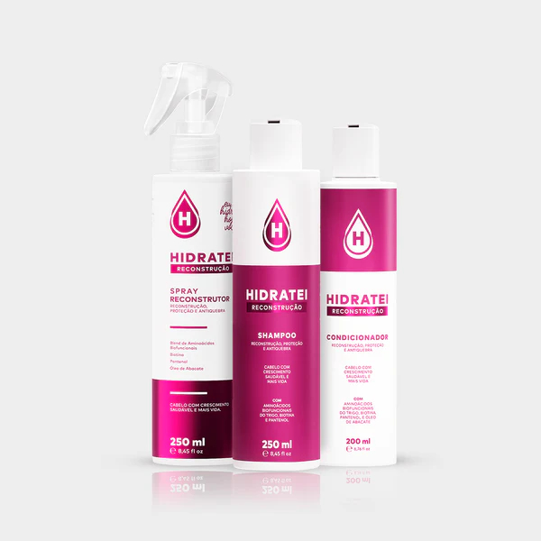 Kit Reconstrução Intensivo Hidratei | Shampoo + Condicionador + Spray Antiquebra