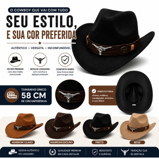 Chapéu Vaqueiro Cowboy em Feltro Ocidental Clássico Unissex Conforto e Estilo Country Rodeio com Aba Larga