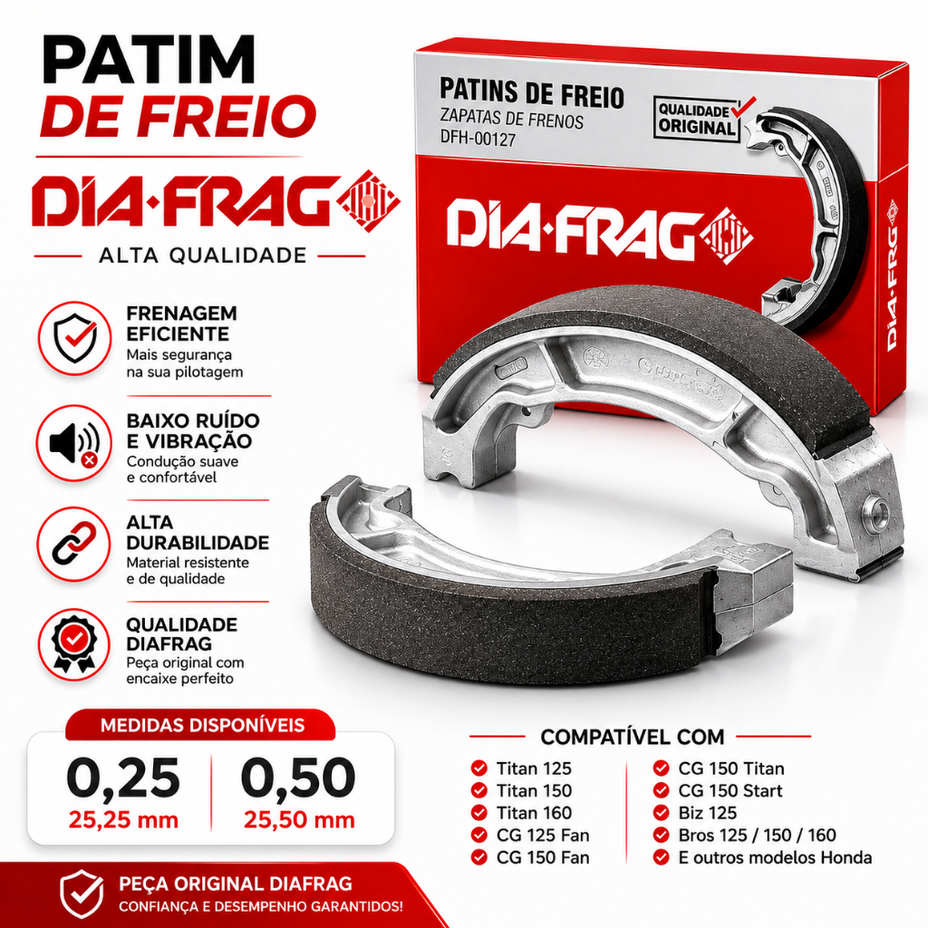 Lona Patim Sapata De Freio Titan 125 150 160 Diafrag Std 0,25 0,50
