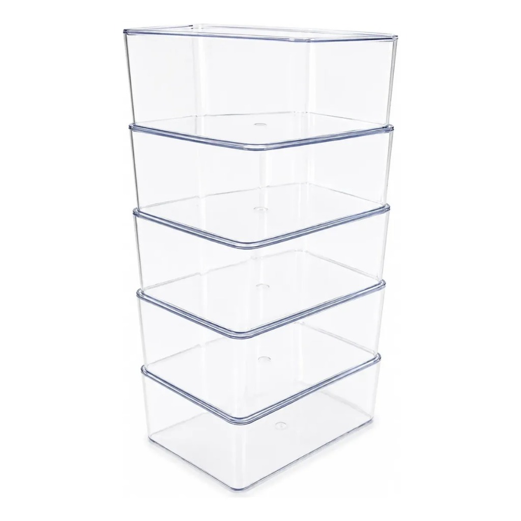 Kit 5 Caixa Organizadora Com Tampa Multiuso Acrílico Transparente 3,5L