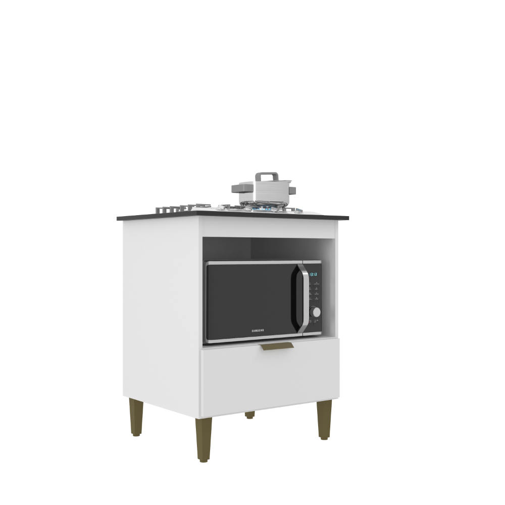 Balcão Multiuso para Forno/Microondas e Cooktop 4 Bocas J Carvalho Branco Preto