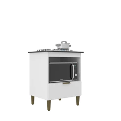 Balcão Multiuso para Forno/Microondas e Cooktop 4 Bocas J Carvalho Branco Preto