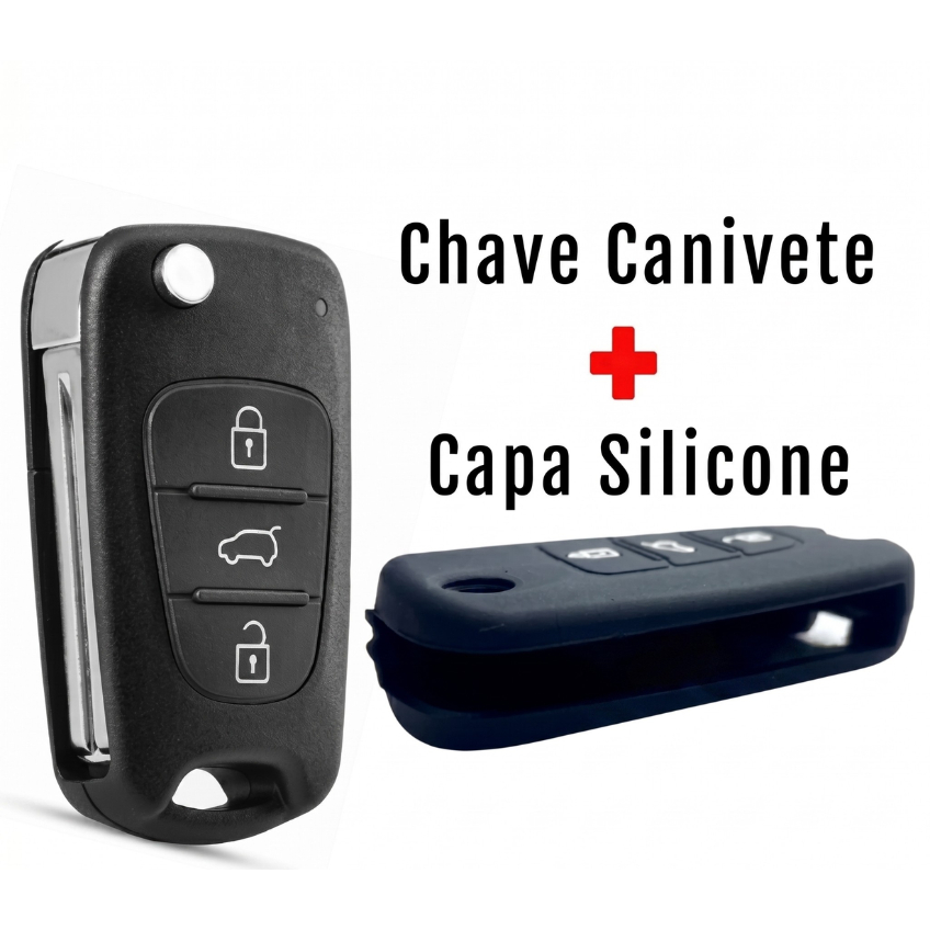 Kit Chave Canivete Capa Carcaça  Cerato Sportage Soul 2010 a 2014 + Capa Silicone Genérica