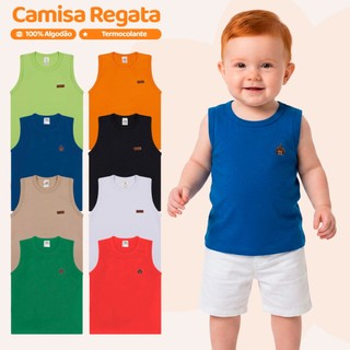 Kit Sortido 5 Regatas Infantil Menino Básica Lisa Tamanho 2 ao 12 Roupa Infantil Bebê Men…