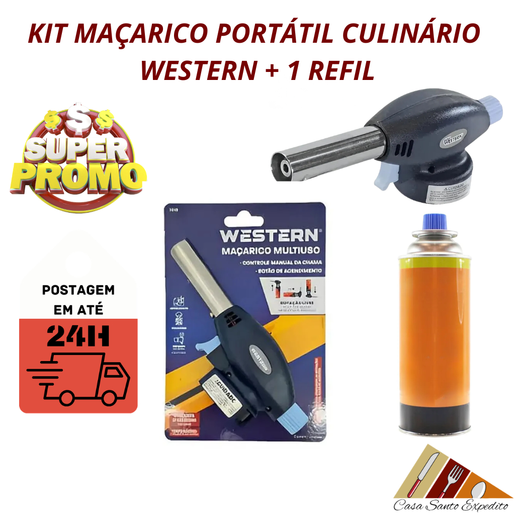 Kit Completo Maçarico Portátil Culinário Western Cozinha Hamburgueria Churrasco ENVIO IMEDIATO