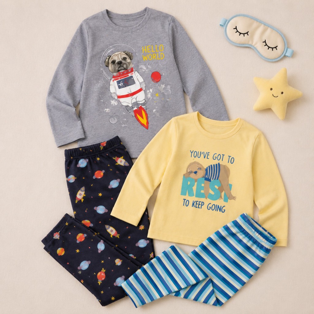 Kit 2 Pijamas Longo Infantil Menino Meia Estação Inverno Estampas Sortidas