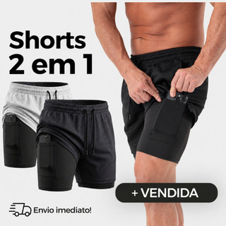 shorts 2 em 1 academia e treino sport fit dry fit com elastano com proteçao uv sports MOVE FIT