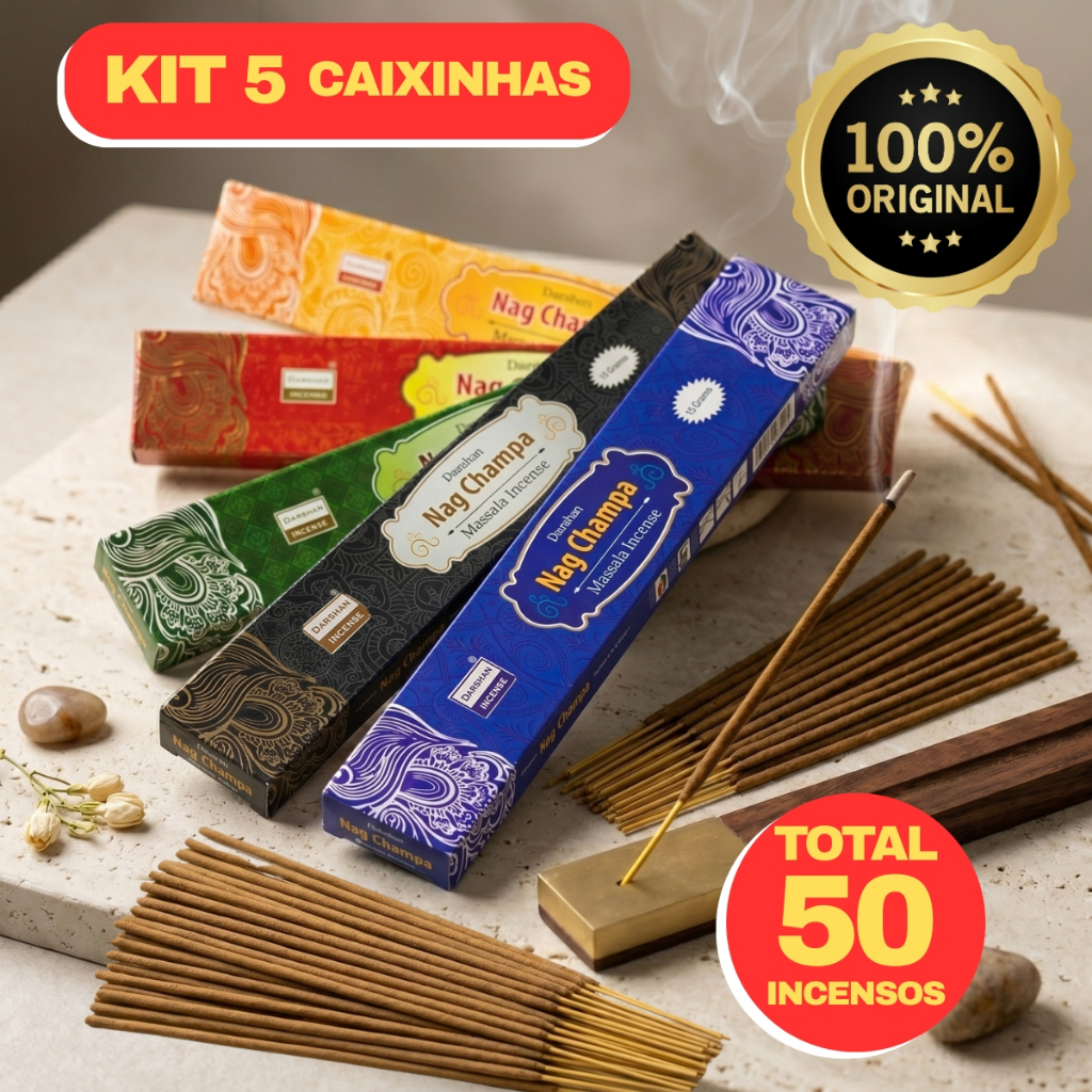 kit Incenso Darshan Nag Champa Massala Indiano Importado Insenso Vareta Queima Longa Aromas Sortidos