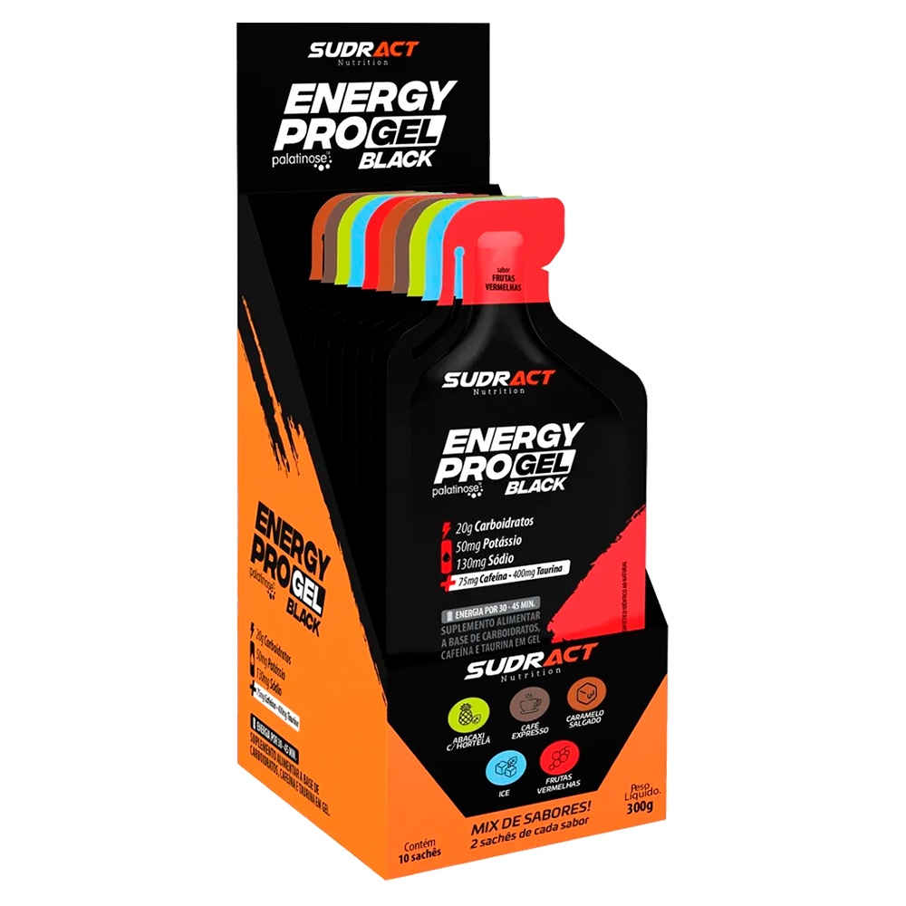 Sudract Nutrition Energy Pro Gel Black Display 10 Sachês de 30g - Gel de Carboid
