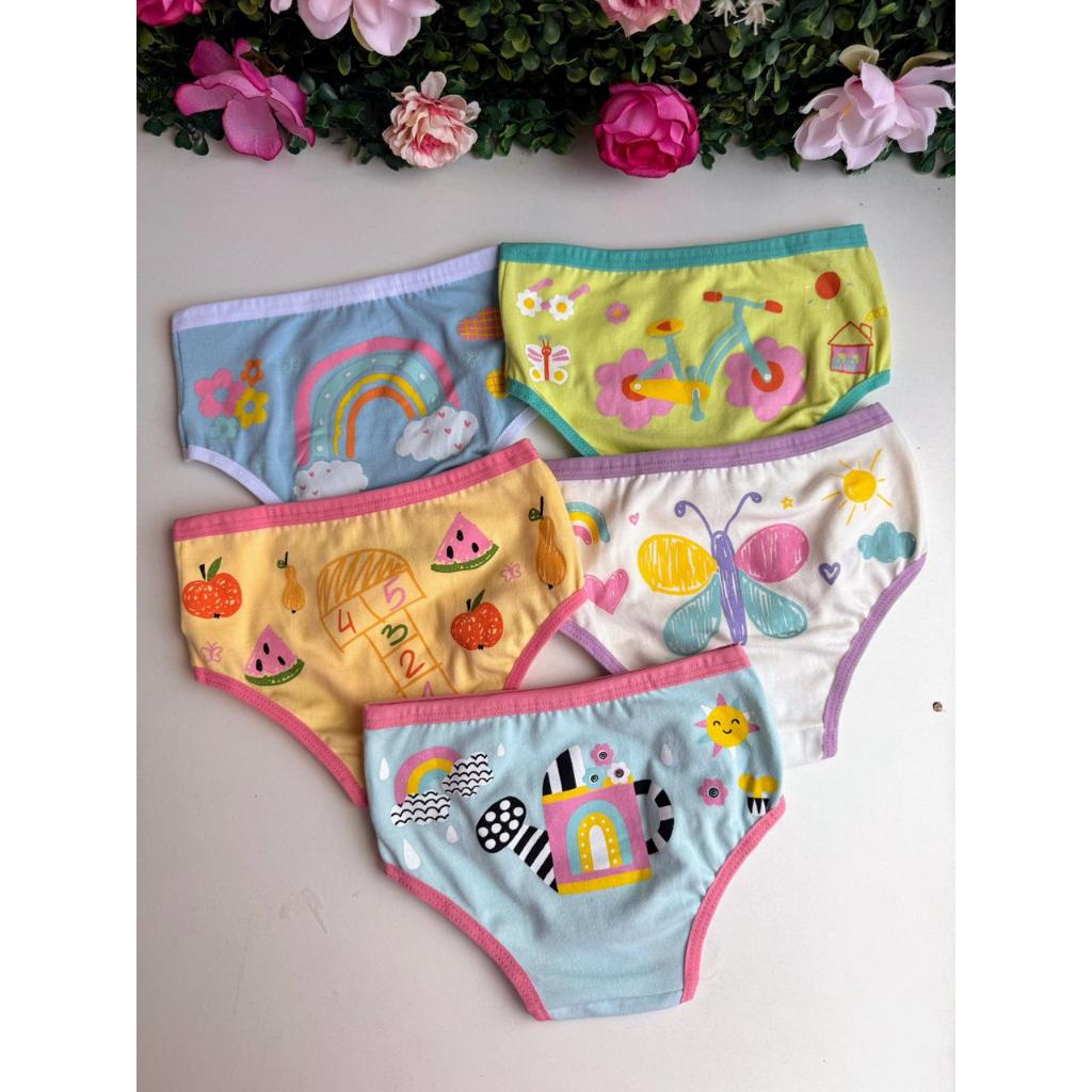 Kit 5 Calcinhas Infantil De Algodão Ultra Confortável Toque Suave e Lisa Desfralde Menina