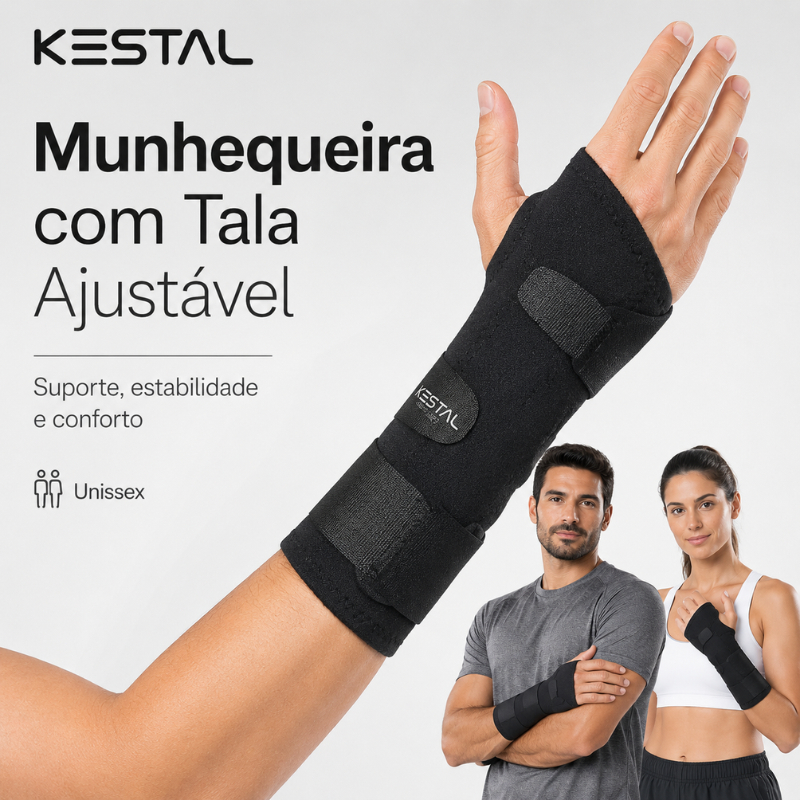 Munhequeira Ortopédica Neosoft Kestal com Tala Bilateral Órtese para Punho Ajustável Confortável Suporte e Estabilidade