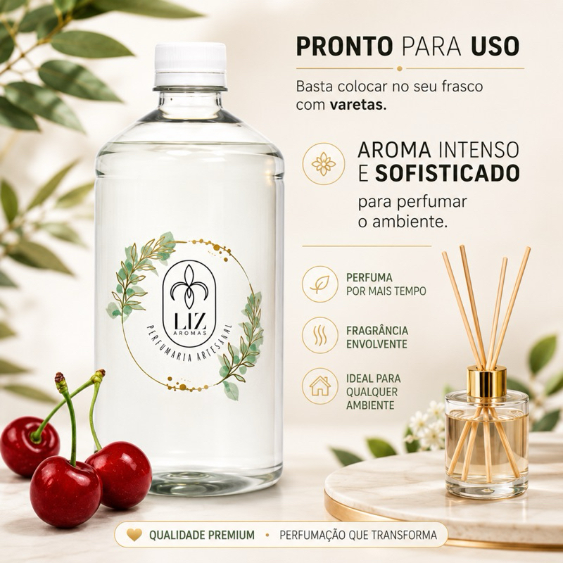 Refil difusor Cereja e Avela aromas  aromatizador de Ambiente 1 Litro