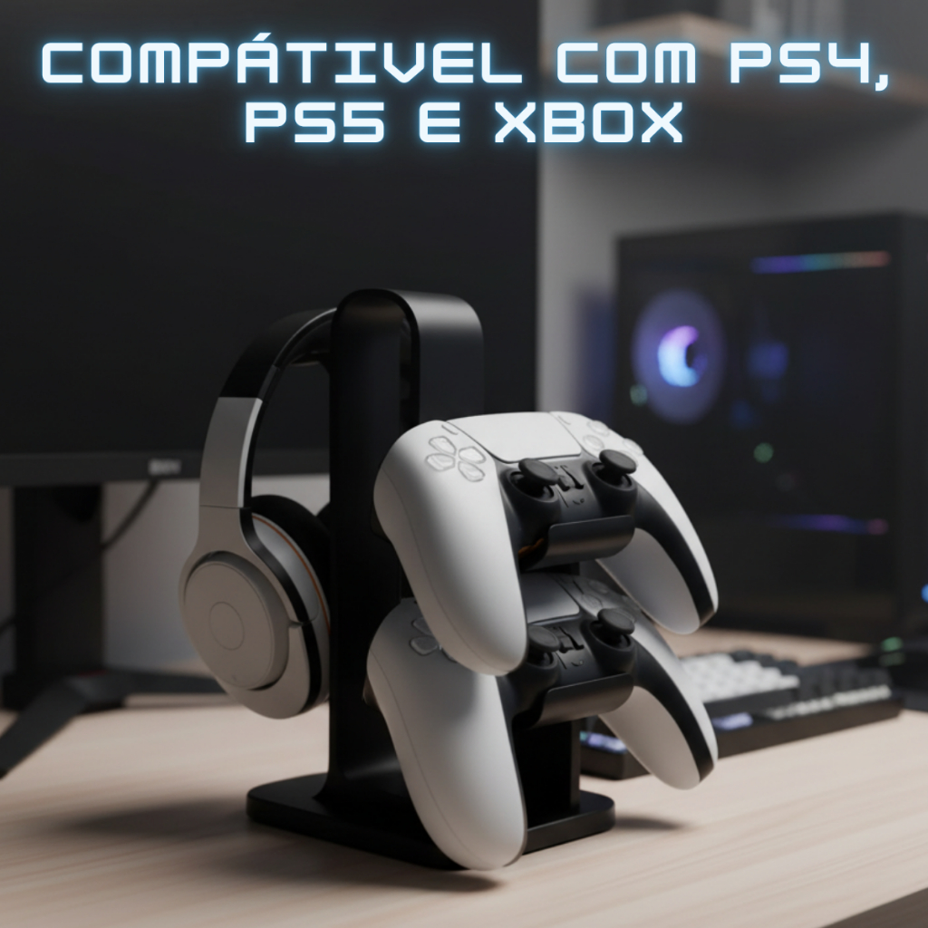 Suporte Headset E 2 Controles Ps4 Ps5 Xbox Organizador Gamer Setup Mesa