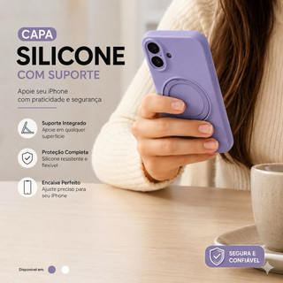 CAPA SILICONE COM SUPORTE INTEGRADO CAPINHA CASE INTERIOR AVELUDADO BORDAS NAS CÂMERAS MAIOR PROTEÇÃO