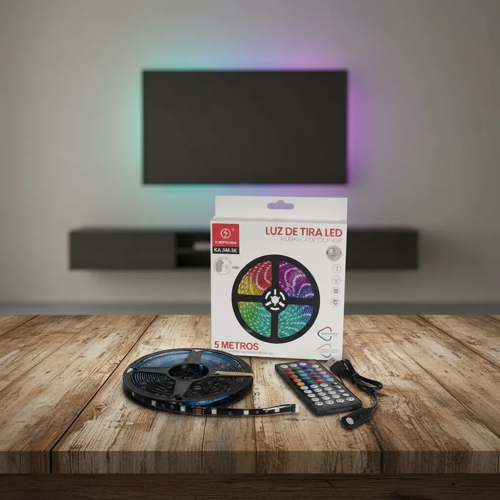 Fita LED RGB 5m Controle Remoto Silicone Colorida Decorativa Quarto Gamer Sala TV Interno Ex