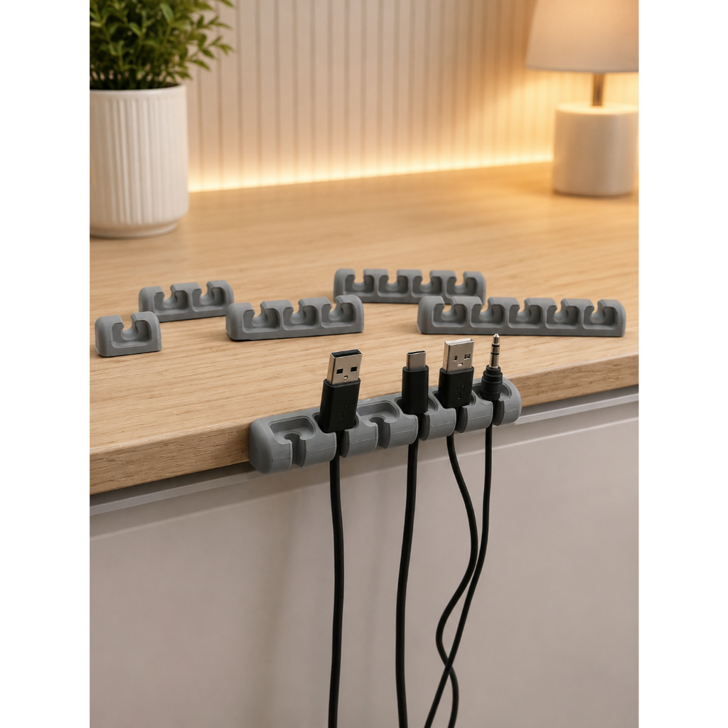 Organizador de Cabos Adesivo 1 a 5 Fios | Suporte Passa Fio para Mesa, Escritório, Computador e Carregadores