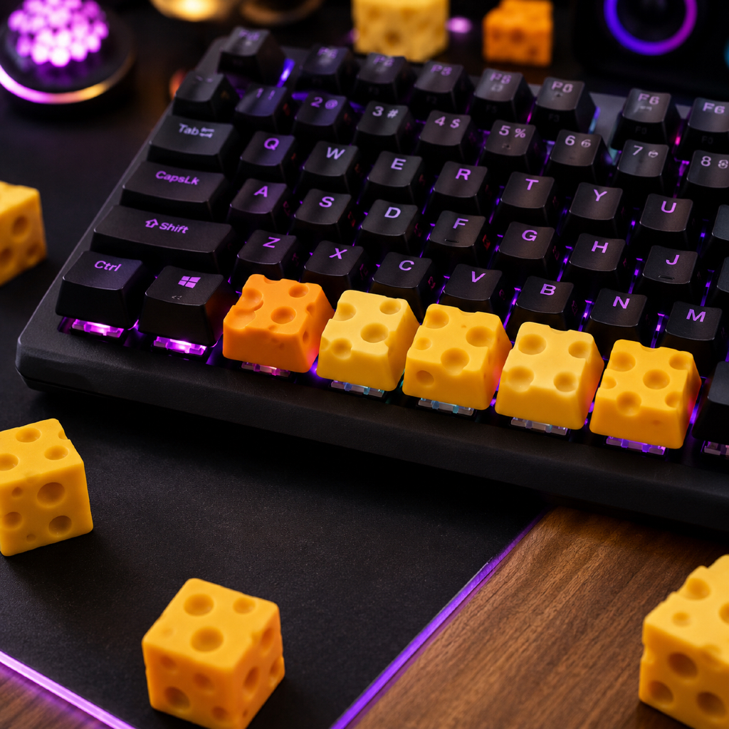Keycap Queijo 3D para Teclado Mecânico Compatível MX | Tecla Personalizada Gamer, Kit 5 10 15 Unidades