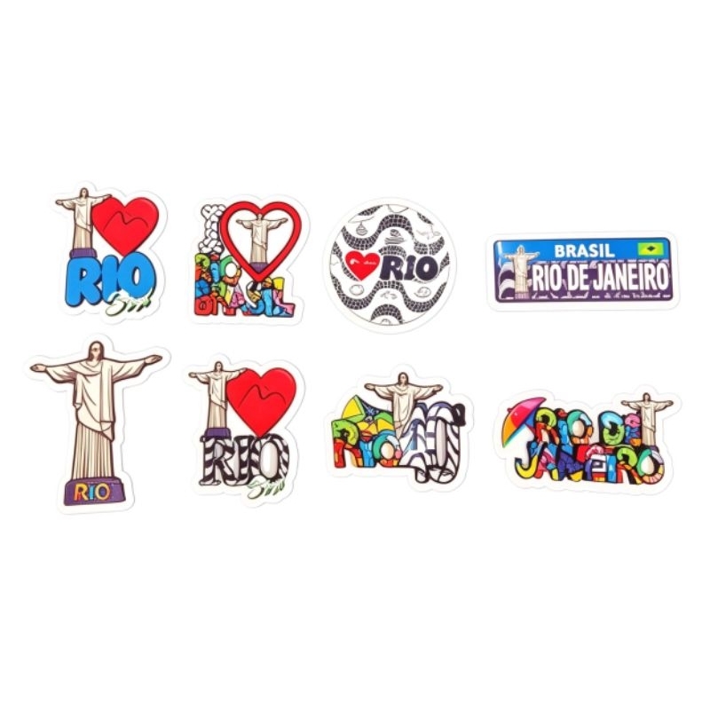 kit com 8 imãs Rio de Janeiro MDF Cristo Redentor pão de açúcar Copacabana Brasil lembrança souvenir pra viagem turismo