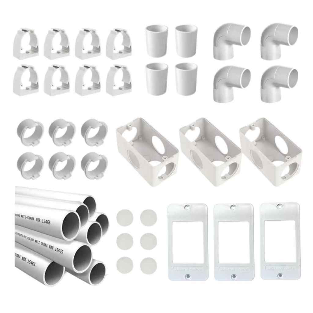 Kit Instalação Elétrica Aparente - sobrepor - industrial  3/4" Maxxbox  36 Peças com Placas 3 Teclas