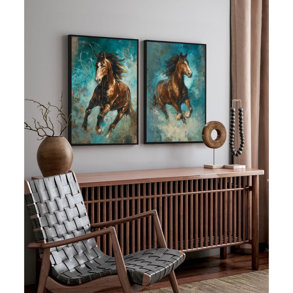 kit 2 quadro decorativo cavalo majestoso cavalos correndo cavalo marrom cavalos selvagens campo fazenda sítio molduras