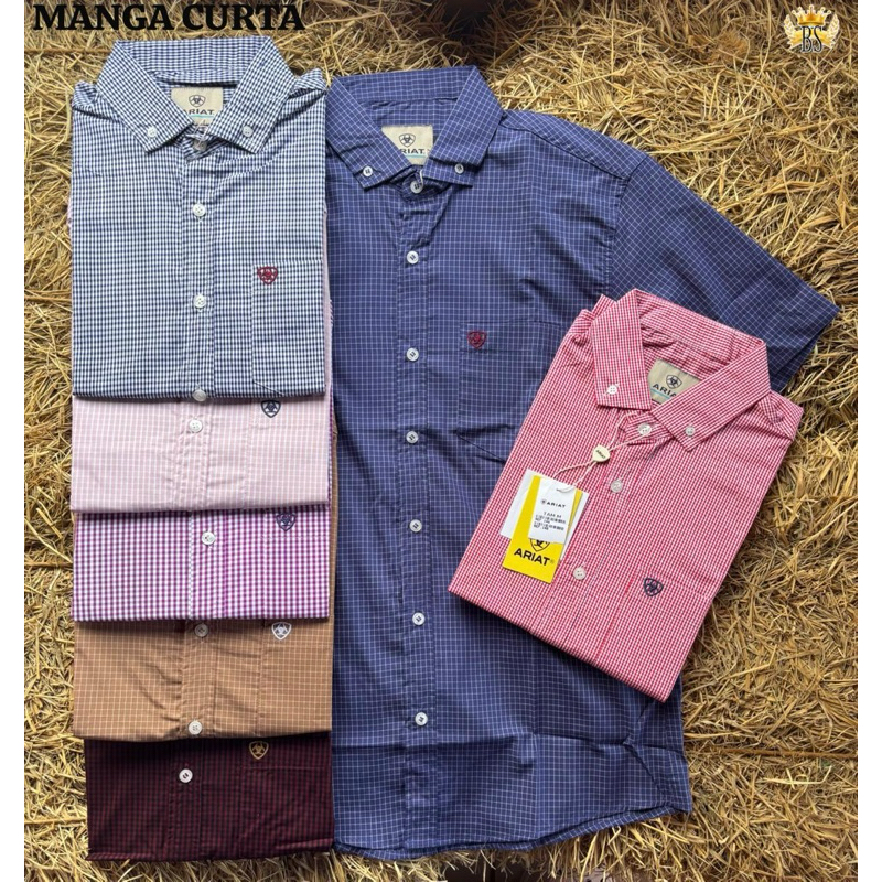 Camisa Masculina Manga Curta Xadrez Moda Country Tradição Do campo ARIAT