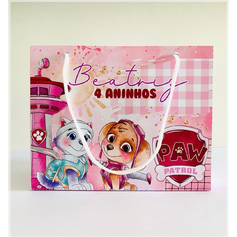 Sacolinha Personalizada Patrulha Canina | Lembrancinha - Aniversário Patrulha canina rosa - SEMI MONTADA - PEGUE E MONTE