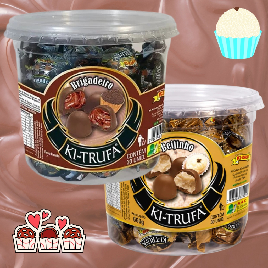 30 Unidades de Trufas de Chocolate e Beijinho Pote 510 G KITRUFA KIKAKAU Qualidade Sabor Brigadeiro