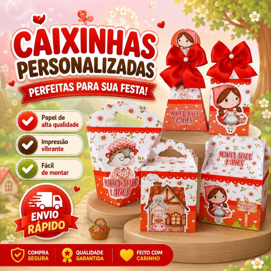 ENVIO RÁPIDO Kit Caixas Chapeuzinho Vermelho Caixinhas Personalizados Lembrancinhas Aniversário